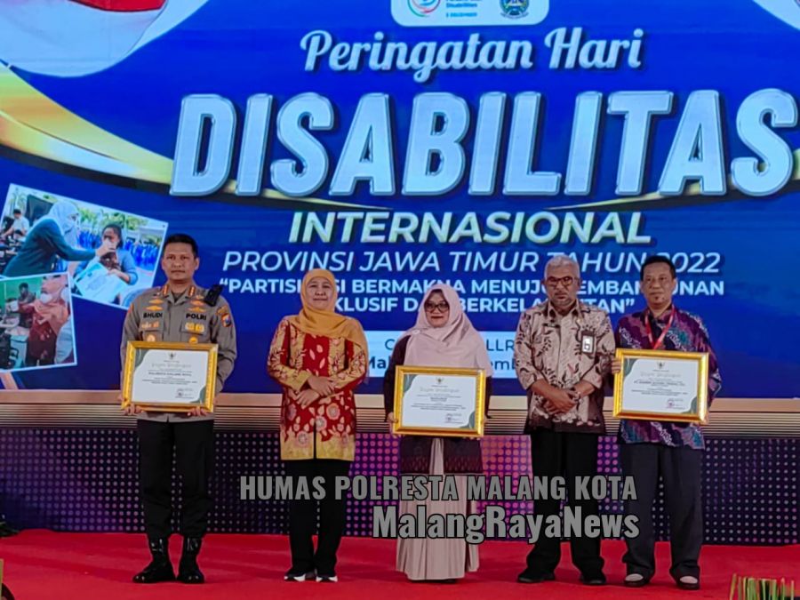 Kapolresta Malang Kota Terima Penghargaan Dari Gubernur Jatim di Puncak Peringatan Hari Disabilitas